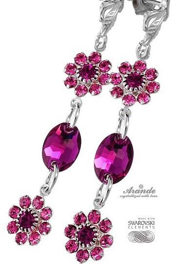 Swarovski UNIKAT KOLCZYKI FUCHSIA FLOW SREBRO