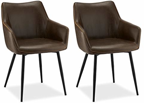 Furnhouse Ibbe Design 2-częściowy zestaw krzeseł do jadalni ze sztucznej skóry, styl industrialny, krzesła kuchenne z podłokietnikami, czarny stelaż metalowy, dł. 56 x szer. 56 x wys. 81 cm