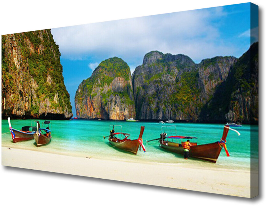 PL Tulup Obraz na Płótnie Plaża Morze Góry Krajobraz 125x50cm