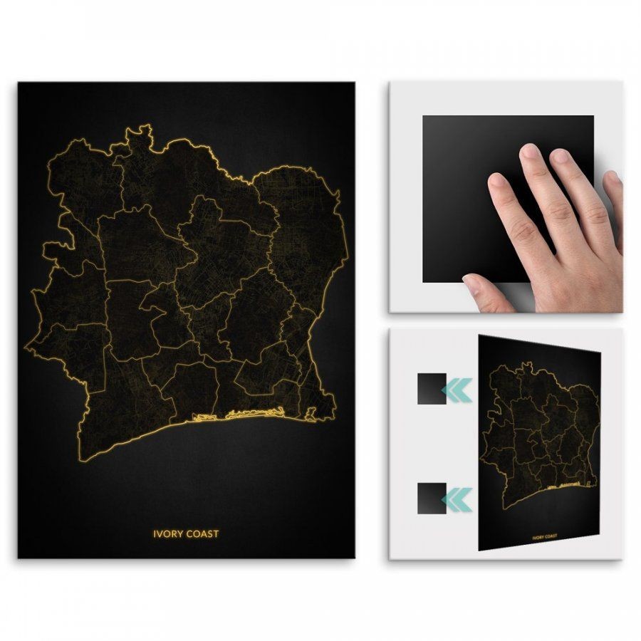 Pix4home Plakat metalowy Mapa City Lights Wybrzeże Kości Słoniowej M POS-M-04258