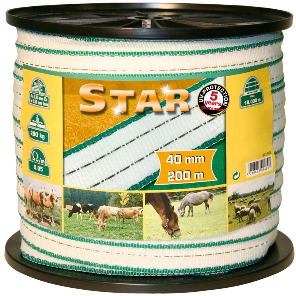 Kerbl Elektryczna taśma ogrodzeniowa Star, PE, 200 m, 40 mm, 441503 Kerbl