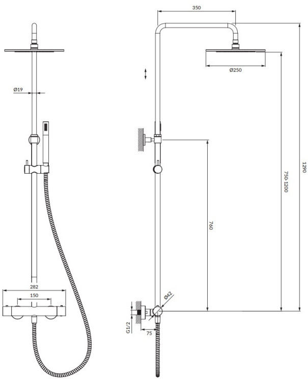 Omnires Y Termostatyczny system prysznicowy natynkowy Y1244SUGL Y1244SUGL