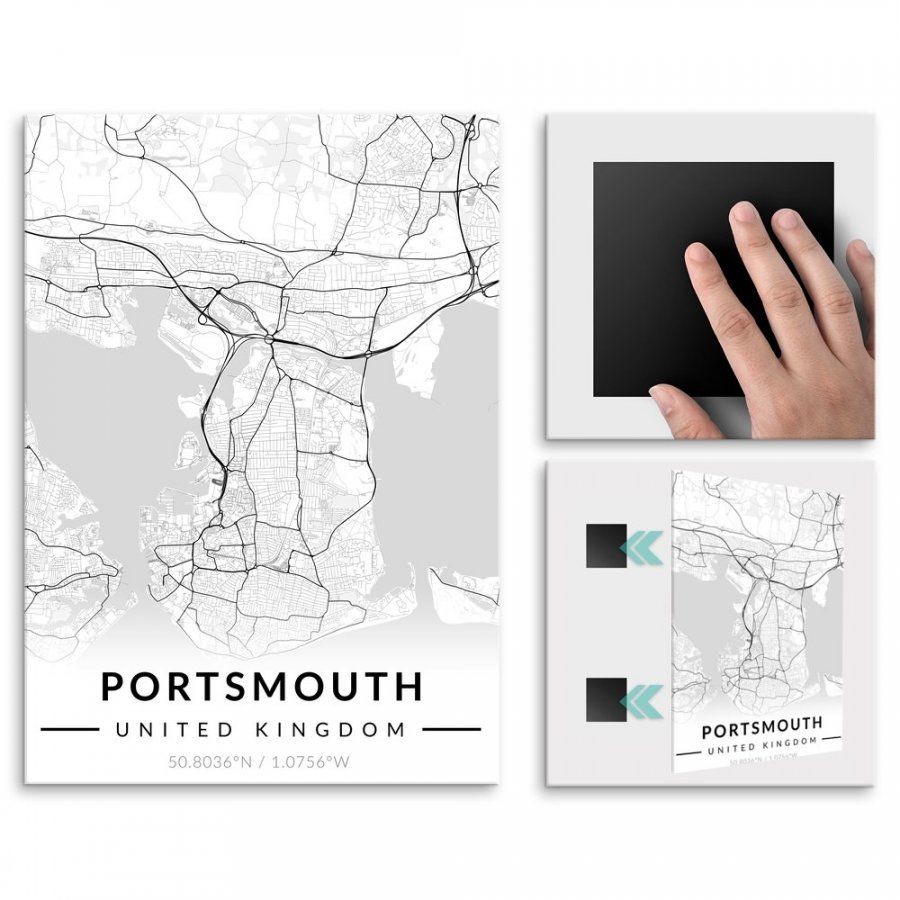 Pix4home Plakat metalowy Mapa B&W Portsmouth L POS-L-04385