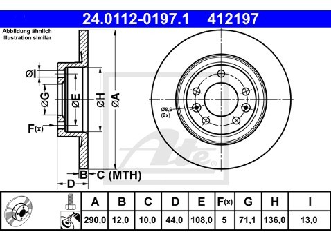 ATE TARCZA HAM 24.0112-0197.1 PEUGEOT 508 2.0HDI BLUE 14-  24.0112-0197.1