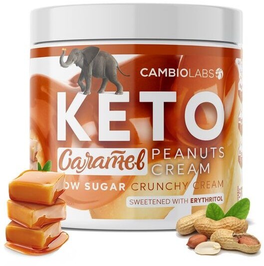 Cambiolabs Karmelowe masło orzechowe bez cukru - wersja CRUNCHY - keto krem z kawałkami orzechów słodzony erytrytolem (Keto Caramel Peanuts Cream)