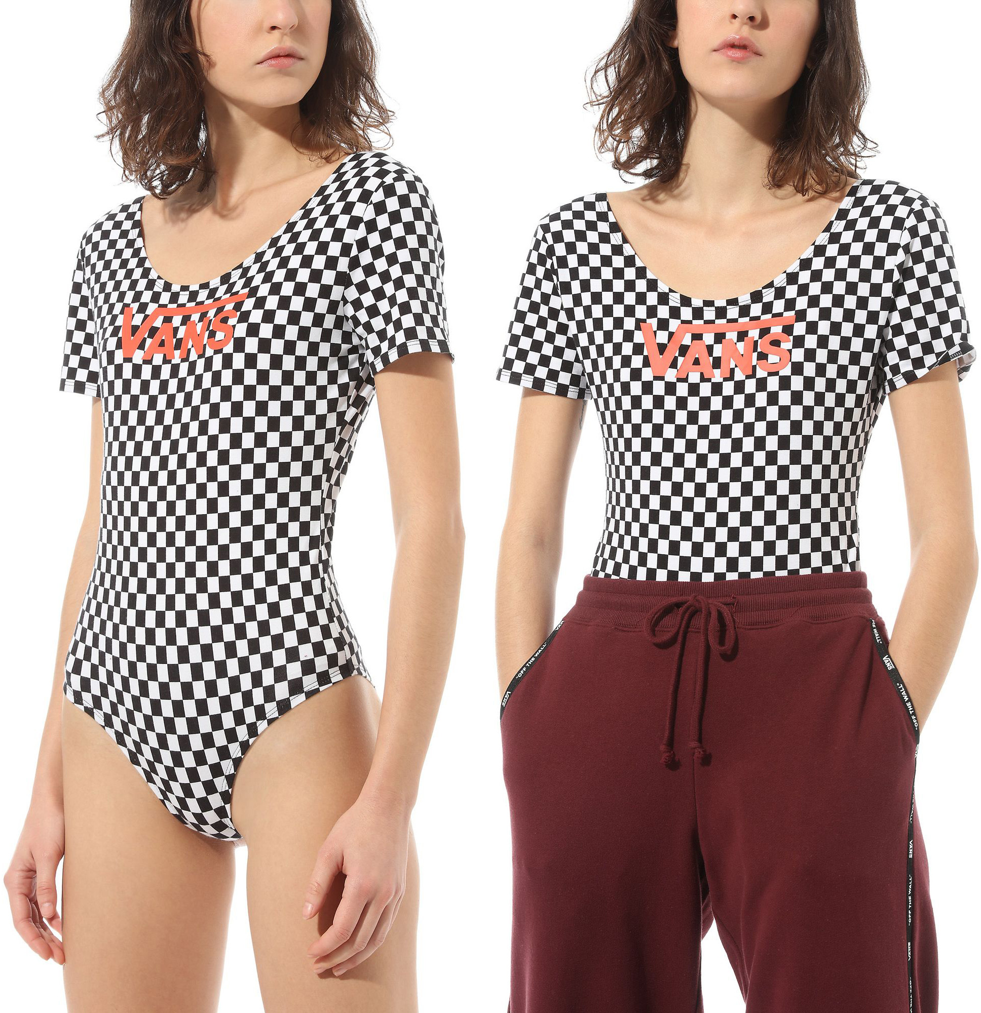 Vans body damskie CHECK V II BODYSUIT Checkerboard/Paprika