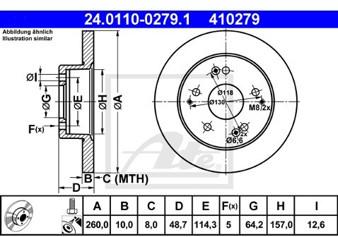 ATE TARCZA HAM 24.0110-0279.1 HONDA CIVIC VII 1.3 IMA 04-05  24.0110-0279.1