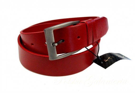 Pas-Max Pasek Skórzany (PL) CZERWONY Gładki Skóra Licowa EXTRA 40 mm