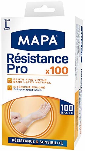 Mapa MAPA - Résistance Pro - pudełko z 100 delikatnymi winylowymi rękawiczkami do czyszczenia i puderowanym wnętrzem - bez lateksu - rozmiar L.