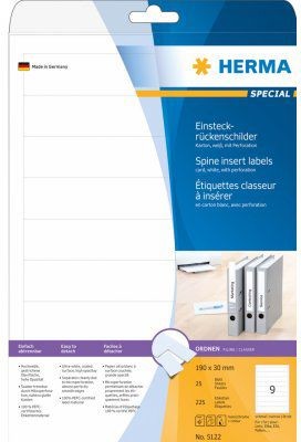 Herma Einsteckrücken A4 wei 30x190 nicht klebend 225 St. - 5122
