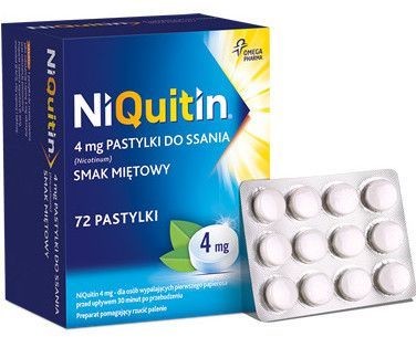 OMEGA PHARMA POLAND SP Z OO data ważności 11.2017 NiQuitin 4 mg preparat pomagający rzucić palenie 72 pastylki do ssania 6801512
