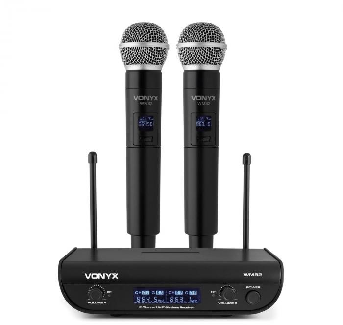 Vonyx Vonyx WM82 Digital, zestaw 2-kanałowych mikrofonów bezprzewodowych UHF, 2 mikrofony ręczne, 50 m, czarny Sky-179.212
