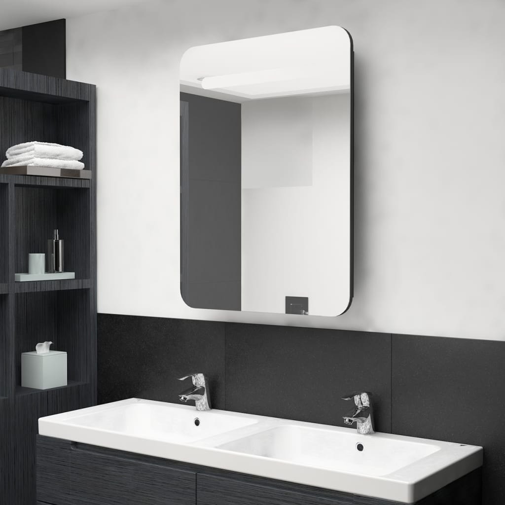 vidaXL Lumarko Szafka łazienkowa z lustrem i LED, czarna, 60x11x80 cm 326503