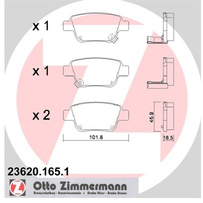 ZIMMERMANN Zestaw klocków hamulcowych, hamulce tarczowe 23620.165.1