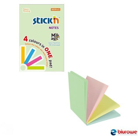 Stick`n Notes samoprzylepny MAGIC PAD 51x76mm pastel mix 100 kart 21768