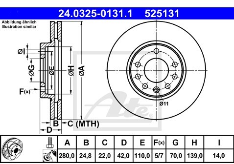 ATE TARCZA HAM POWER DISC 24.0325-0131.1 OPEL ZAFIRA B 1.8 13-  24.0325-0131.1