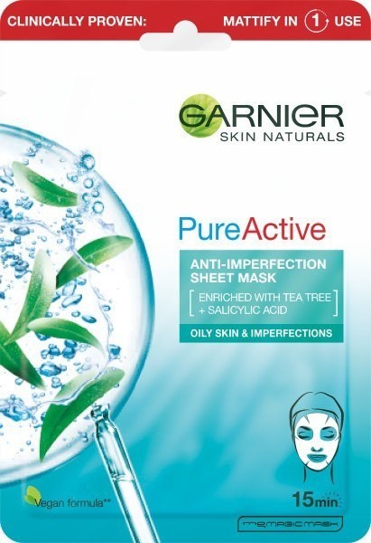 Garnier Skin Naturals Pure Active Oczyszczająca Maska na tkaninie do cery tłustej i z niedoskonałościami 23g 124379