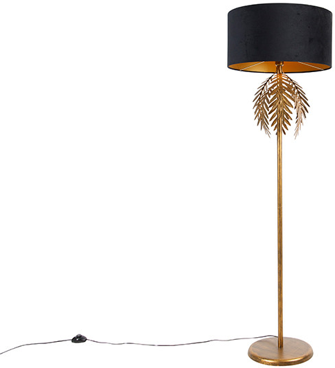 QAZQA Vintage vloerlamp goud met zwarte velours kap 50 cm - Botanica 103624