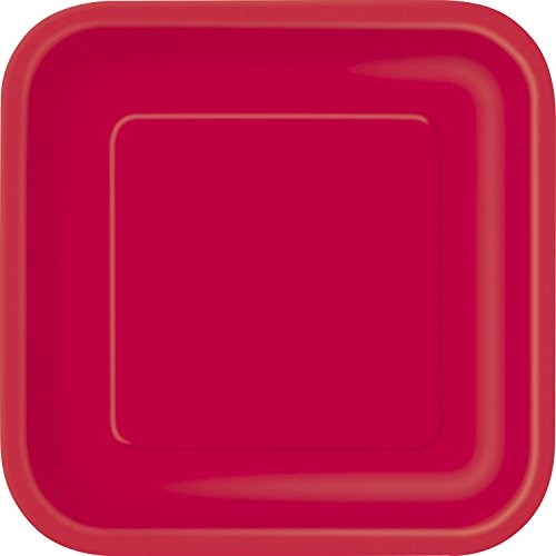 Unique Supplies imprezowy Impreza talerze papierowe, 18 cm, kwadratowa, 16 szt., 18 cm, czerwony 31502