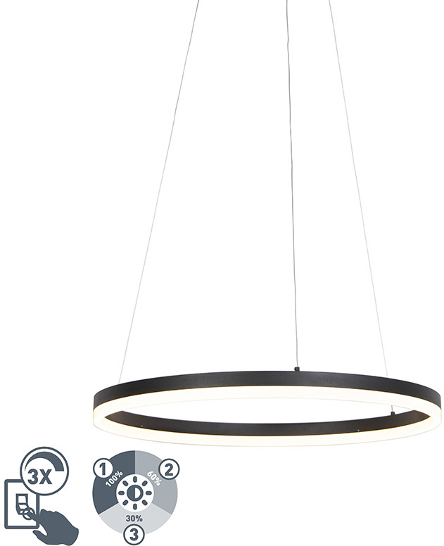 QAZQA Designerska lampa wisząca w kształcie pierścienia czarna 60cm z diodą LED i ściemniaczem - Anello