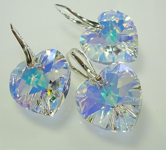 Arande Swarovski Piękny Komplet Srebro Serce 18Mm Ab 2197865646