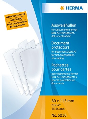 Herma 5016 dowód osobisty przypadki 80 X 115 MM na dokumenty formacie DIN A7 dowód osobisty obudowy (gniazd poszewki), wykonana z przezroczystej folii polipropylenowej. Prawdziwa dokumentami. Trwały i nieza 5016