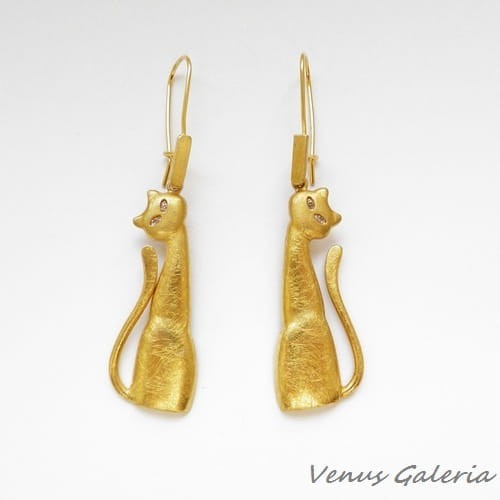 Kolczyki srebrne - Pozłacane koty małe 90