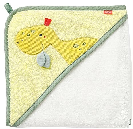 Fehn 051223 Ręcznik kąpielowy z kapturem Dino ponczo kąpielowe z frotte z uroczym dinozaurem dla niemowląt i małych dzieci od 0+ miesięcy
