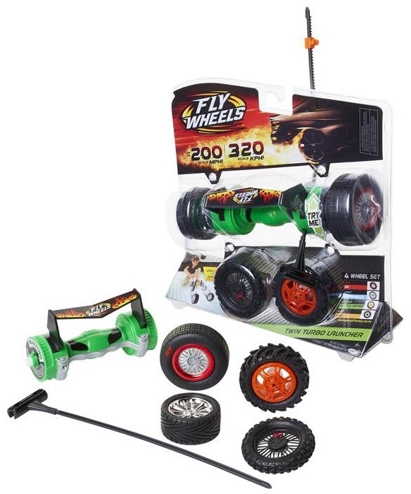 Jakks Pacific Fly Wheels. Podwójna wyrzutnia, 4 opony, zielono-czarne