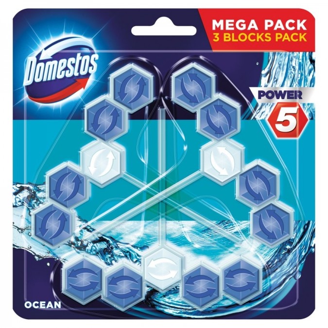 Domestos Power 5 TRIO kostka do WC Ocean 3x55g 8710908811562