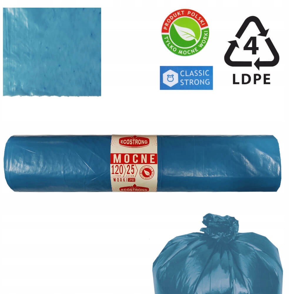 Worki na śmieci niebieski 26mik Ldpe 120l 25szt