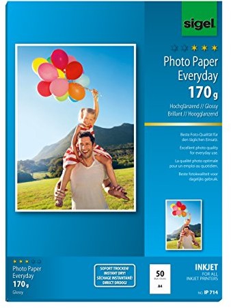 Sigel SIGEL IP714 Everday papier fotograficzny, atramentowy, błyszczący, 170 g/m, A4, 50 arkuszy IP714