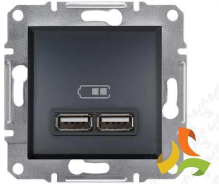 Schneider Electric ASFORA Gniazdo ładowarki USB 2 podwójne 2,1A antracyt EPH2700271 EPH2700271/SCH