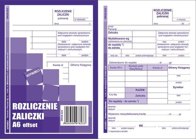 Staples Druk akcydensowy rozliczenie zaliczki A6 80 kartek DR0029