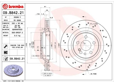 BREMBO Tarcza hamulcowa 09.B842.21