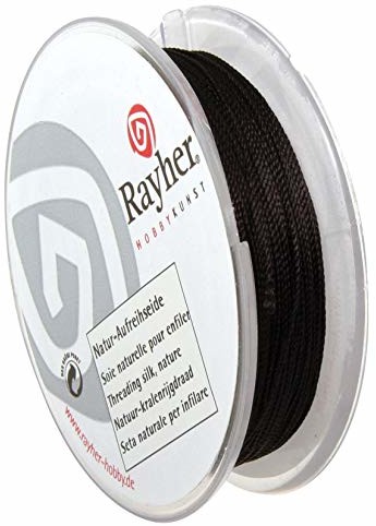 Rayher 8902201 natura Aufreihseide, średnica 0,33 MM, szpula 25 m, czarny