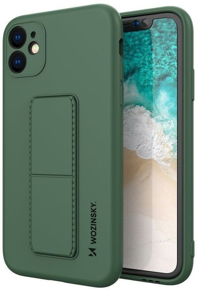 Wozinsky Kickstand Case elastyczne silikonowe etui z podstawką Samsung Galaxy A72 4G ciemnozielony