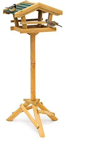 Relaxdays Domek dla ptaków ze stojakiem od , wys. x szer. x gł. 100 x 37 x 43 cm, domek dla ptaków z drewna w postaci karmnika dla strzyżyka i sójki, ładny karmnik dla ptaków, domek z zielonym daszkiem 10020086
