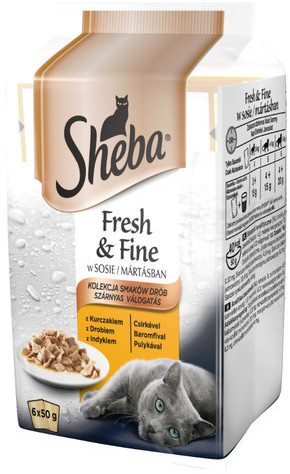 Sheba saszetka 6x50g Fresh & Fine mokra karma dla kotów w sosie smaki drobiowe