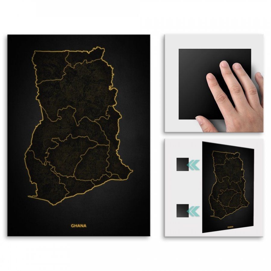 Pix4home Plakat metalowy Mapa City Lights Ghana M POS-M-04249