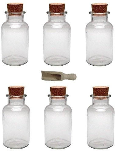 Viva Haushaltswaren Artykuły gospodarstwa domowego Viva  6 pojemników na szkło/szkło do butelek 300 ML z zapięciem z korka przypraw, herbaty, itp. W zestawie szufla przypraw z drewna 7,5 cm #31568#