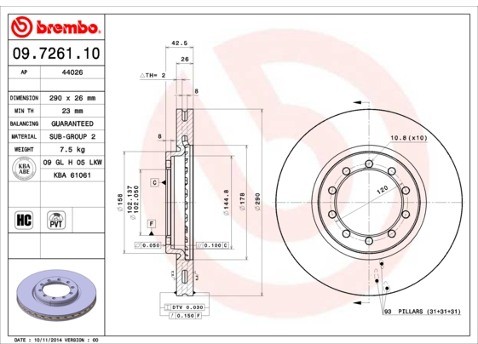 BREMBO Tarcza hamulcowa 09.7261.10