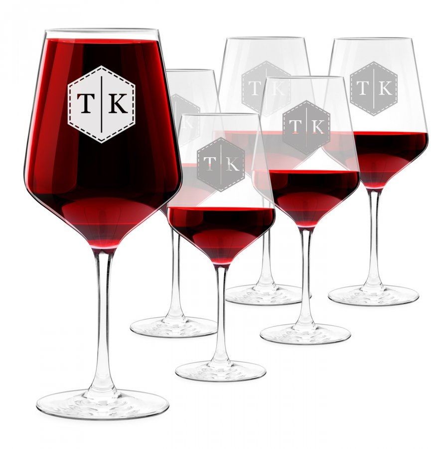 Murrano Kieliszki szklane x6 do wina rubin rozmiar XL z grawerowanymi 6xSKI-RB-012