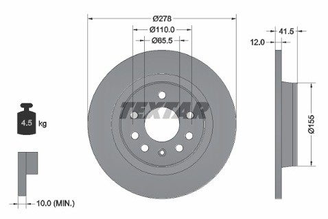 TEXTAR Tarcza hamulcowa 92118503