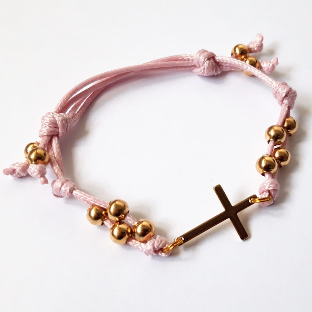 Różowa bransoletka religijna, sznurkowa URS002