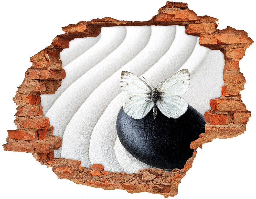 Wallmuralia.pl Dziura 3d fototapeta naklejka Kamień zen i motyl