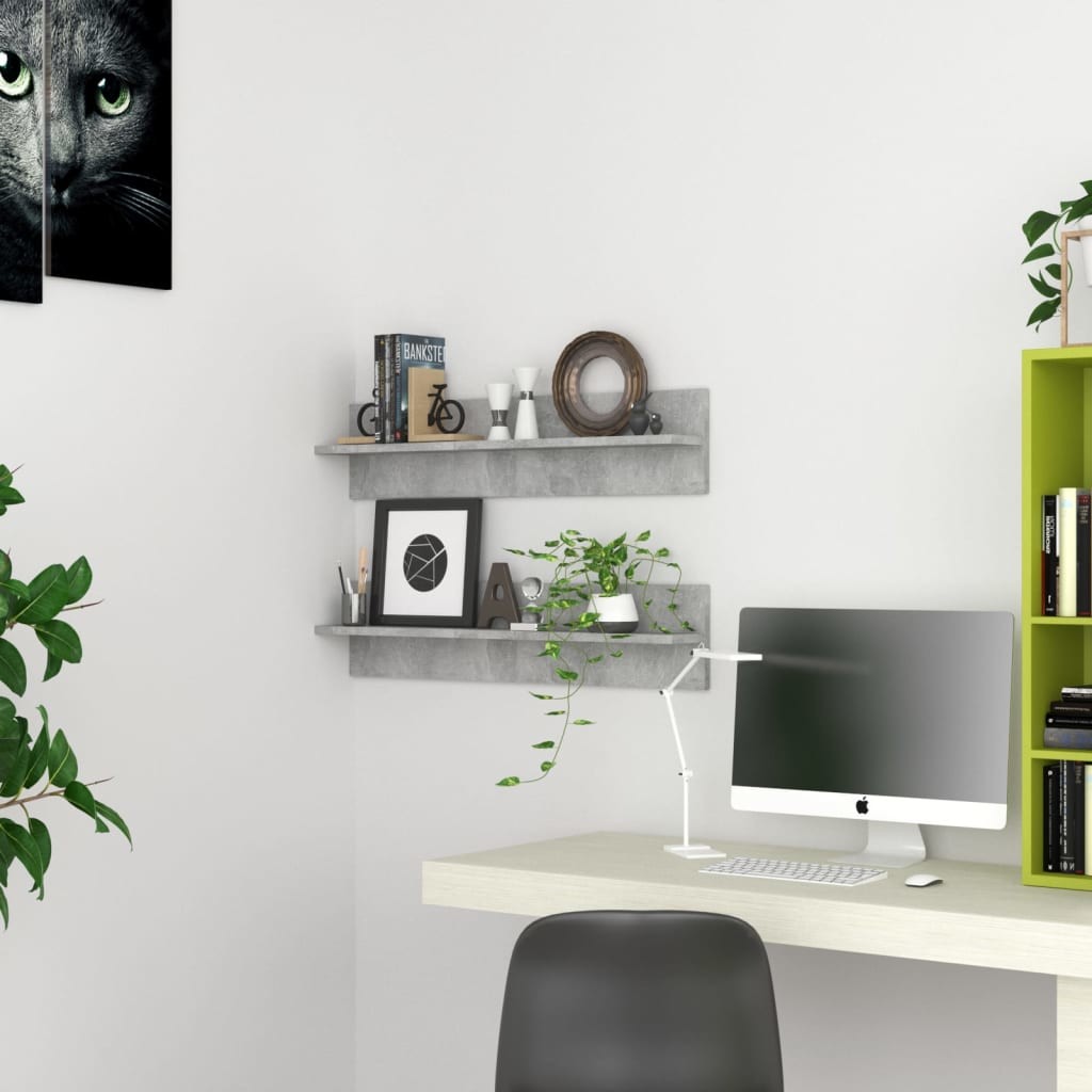 vidaXL vidaXL Półki ścienne, 2 szt., szarość betonu, 80x11,5x18 cm, płyta