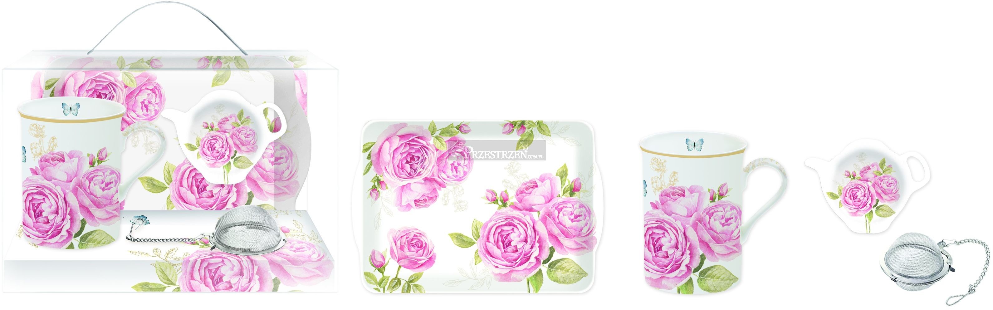 Nuova Cer Easy life r2s KUBEK PORCELANOWY PODSTAWKA I TACKA - DELICATE ROSES (306 CATE) - KOMPLET PREZENTOWY