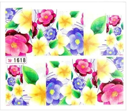 Allepaznokcie Naklejki wodne do paznokci arkusz 6,5 x 5,5 cm na 10 palców Nr 1618