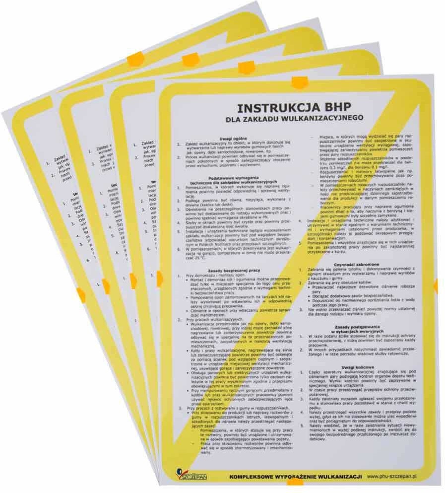 Instrukcje Bhp Dla Wulkanizacji, Serwisu Ogumienia - 4 Tablice (5902730101390)